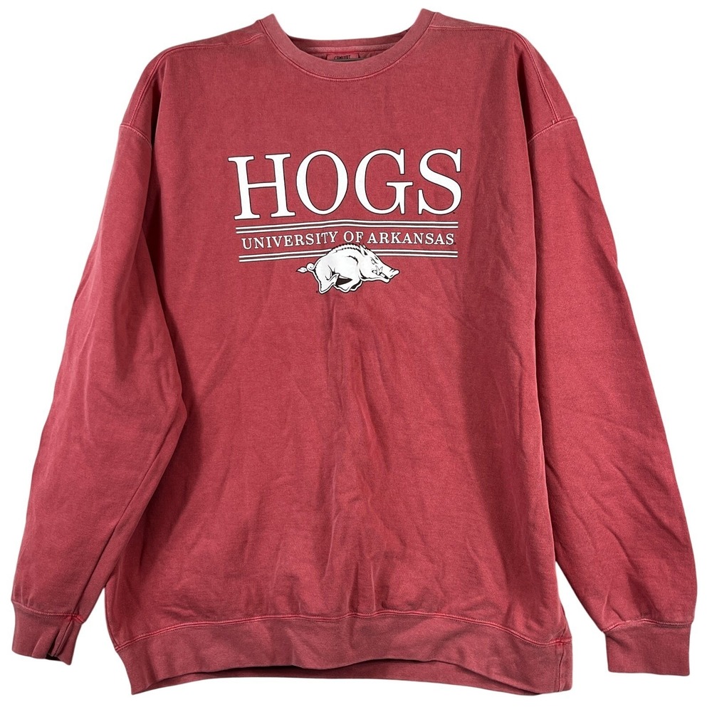 Comfort Colors Mens 2XL Arkansas Razorbacks Hogs Crewneck Sweatshirt Red NCAA